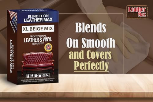 Blend It On XL Leather/Vinyl Repair Kit Now with 6 Ounces for Furniture, Jacket, Sofa, Car Seat, Boots, Easy Instructions to Match Colors, Restore Any Material No Mixing Chart Needed (Beige Mix) - color: Beige Mix