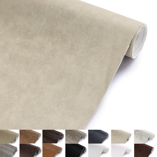 Faux Leather Vinyl Upholstery Fabric by The Yard 1.3mm Thick 1 Yard 55"x36" - color: Beige, size: 1 Yard