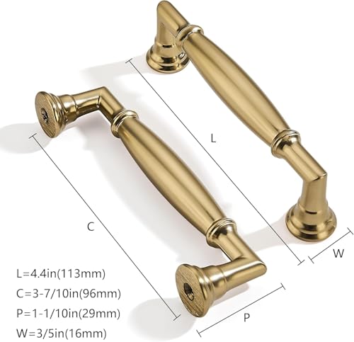 2 Pack 3-3/4 Inch Hole Center Brushed Brass Cabinet pulls Solid Satin Brass Heavy Duty Cabinet Pull Cabinet Handles Kitchen Cabinet Hardware Vanity Handles Bathroom Cabinet pulls - color: Brushed Brass, size: 3-3/4 Inch(96mm)hole center