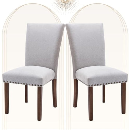COLAMY Upholstered Parsons Dining Chairs Set of 2, Fabric Dining Room Kitchen Side Chair with Nailhead Trim and Wood Legs - Light Grey - color: F-lightgrey, size: Set of 2