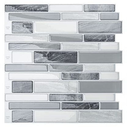 LONGKING Self-Adhesive Kitchen Backsplash, Marble Look Decorative Tiles (10 Tiles) - color: Gray