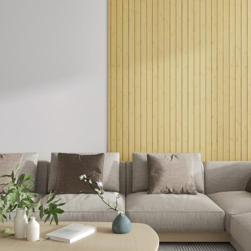 CHIHUT Natural Bamboo Faux Wood Grain Peel and Stick Wood Slat Wall Panels 12"x79" Acoustic Flexible Thick 3D Foam Wood Paneling for Kitchen Island Textured Renter Friendly Wall Covering Panels - color: Natural Bamboo-12"x79"