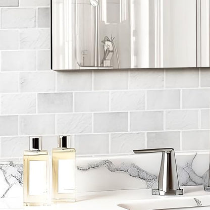 Art3d 10-Pack Subway Peel and Stick Backsplash, White Marble, 12 x 12 Inch - color: White Stone Marble