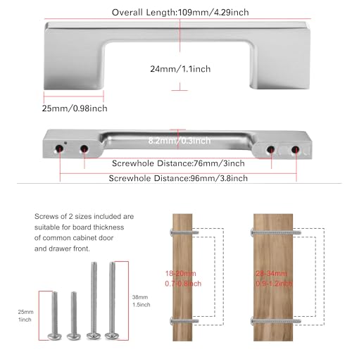 TUNNY 10 Pack Classic Cabinet Handles-3"/76mm Screw Spacing Brushed Nickel Furniture Hardware Handles for Kitchen Cabinets Bedroom Cabinet Pull - color: Brushed Nickel, size: 3"(76mm)Hole Center