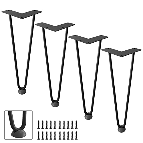 Hairpin Legs 12", Black Metal Furniture Legs for Table Bench, Set of 4 - size: 12inch