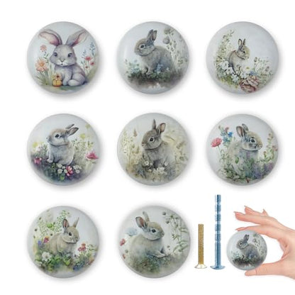 8Pack1.5 Rabbit with Flowers Ceramics Handle Knob Cute Safari Animal Decor Cabinet Dresser Drawer Knobs and Pulls