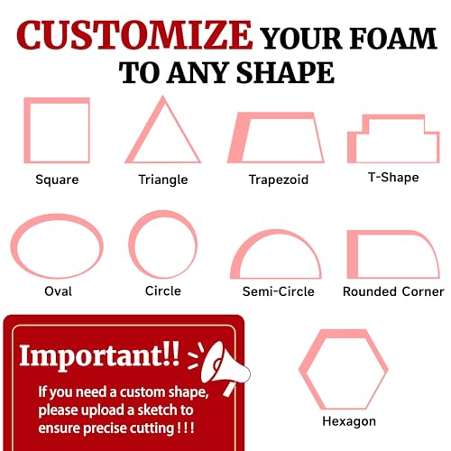 ShadeMart Custom Cut-to-Size Foam, High Density Replacement, Upholstery Foam Cushion, Polyurethane, Cushion Replacement for Chairs, Couches & DIY Projects (1'' Thick) - size: 1 Inch Thick