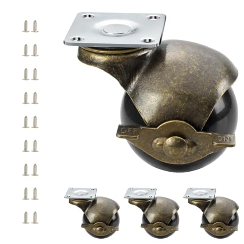 JGJC 2" Vintage Brass Solid Caster Wheels with Brake 4-Pack, 360° Swivel