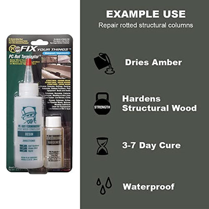 PC Products PC-Rot Terminator Epoxy Wood Hardener, Two-Part 3.25oz in Two Bottles, Amber 350614