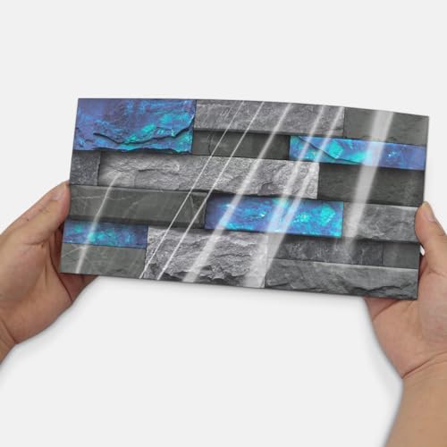 Alwayspon 24Pcs 12x6inch Peel&Stick Wall Sticker Vinly Wallpaper, Waterproof Backsplash for Kitchen Bathroom, Self-Adhesive Tile Transfers Decal Stick on Tiles with Blue Stone Brick Effect - color: Fg-l07, size: 24 Pcs