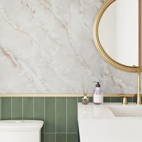 Livelynine 15.8x197 Renter Friendly Beige Marble Countertop Contact Paper Waterproof Peel and Stick Countertops Kitchen Vinyl Counters Desk Wrap Self Adhesive Cream Tan Wallpaper for Table Laminate - color: Tan Marble, size: 15.8" x 197"
