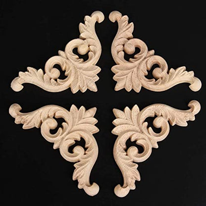 4Pcs Wood Carved Appliques Corner Wooden Carving Onlays Decals for Furniture - size: 3.15 x 3.15 inches