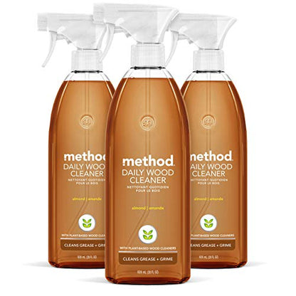 Method Daily Wood Cleaner, Almond, Cleans Shelves, Tables and Other Wooden Surfaces While Removing Dust & Grime, Almond Scent, 28 oz Spray Bottles, (Pack of 3) - size: 28 Fl Oz (Pack of 3)