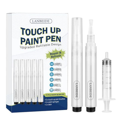 LANBEIDE 5 Refillable Paint Pens for Wall and Furniture Touch-Ups - size: 5 Count (11 pcs kit)