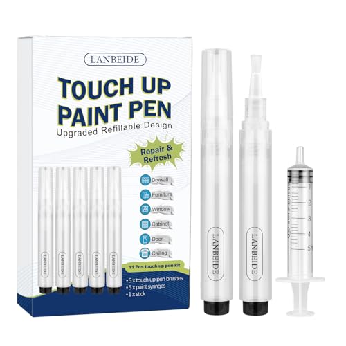 LANBEIDE 5 Refillable Paint Pens for Wall and Furniture Touch-Ups - size: 5 Count (11 pcs kit)
