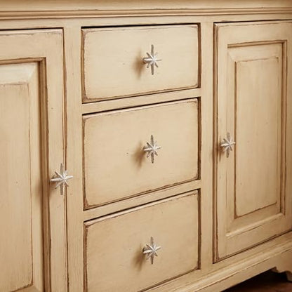 6 Set Unique Antique White Cast Iron Drawer Pulls & Cabinet Knobs - color: Antique White, size: 8-pointed Star