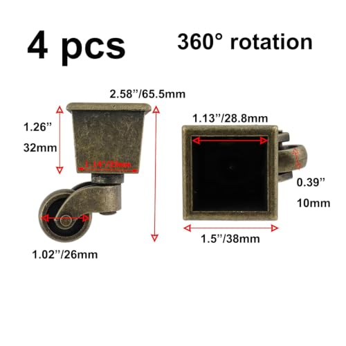 Semetall 4PCS Swivel Caster Wheels Square Cup Furniture Castors (Bronze) - style: A-009