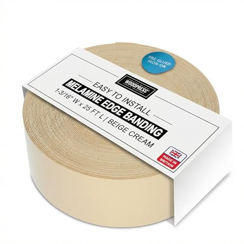 1" & 3/16" Beige Cream Pre-Glued Melamine Edge Banding, 25 ft - size: Width: 1 & 3/16"