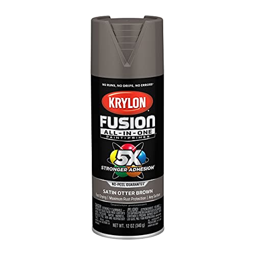 Krylon Fusion All-In-One Adhesive Spray Paint for Indoor/Outdoor Use, 12 oz, Otter Browm - color: Otter Brown, size: 12 Ounce (Pack of 1), style: Satin