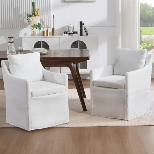 Slipcovered Dining Chairs with Arms, Set of 2, Beige