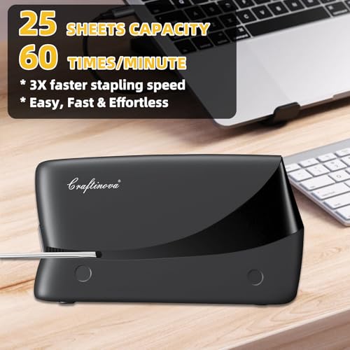 Electric Stapler, 25 Sheet Automatic Stapler, Include 2000 Staples and 1 Staple Remover, Jam Free, Professional and Home Office，Battery not Included，AC or Battery Powered - color: Black Electric Stapler