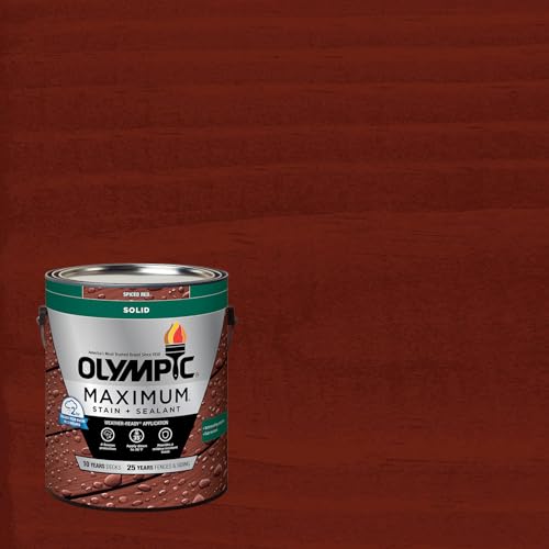 Olympic Maximum 1 gal Spiced Red Solid Color Wood Stain & Sealer in One - color: Spiced Red, size: 1 Gallon, style: Solid