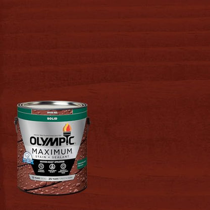 Olympic Maximum 1 gal Spiced Red Solid Color Wood Stain & Sealer in One - color: Spiced Red, size: 1 Gallon, style: Solid