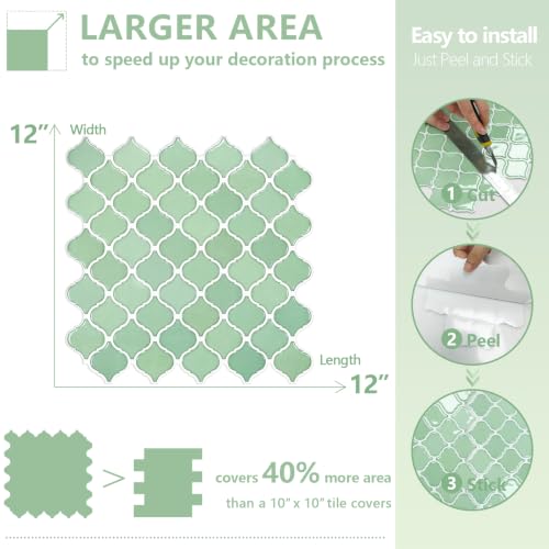 STICKGOO Arabesque Peel and Stick Backsplash Tile for Kitchen, Matcha Green - color: Matcha Green