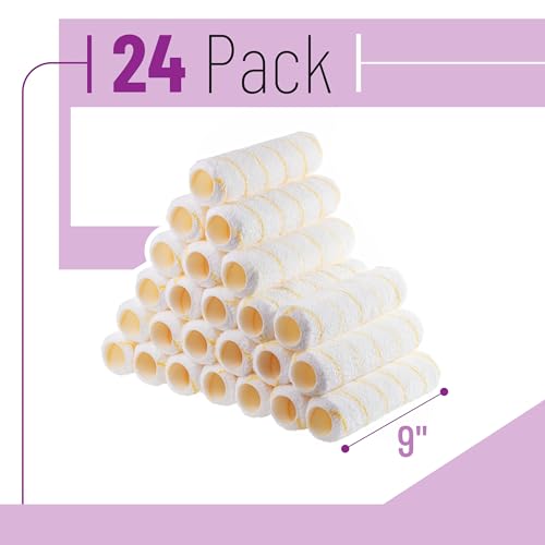 Bates- Paint Roller Covers, 9" x 3/8", 24 Pack, Yellow Stripes, Covers for Paint Rollers 9 Inch, 9 Inch Paint Roller Covers, Paint Roller Cover, Paint Roller Covers 9 Inch, Large Paint Roller Covers - size: 9" x 3/8", 24 Pack