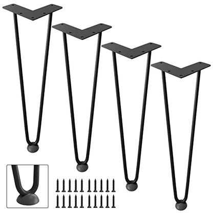 Hairpin Legs 16", Black Metal Furniture Legs for Table Bench, Set of 4 - size: 16inch