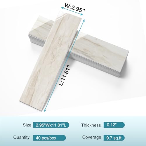 Vamos Tile Peel and Stick Backsplash, Glossy 40-Piece 3''x12'' Subway Tile - color: Eurasian Wood Grain with White Grout