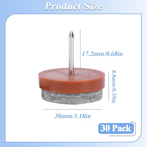 30 Pack 30mm Nail-on Felt Pads, Round Heavy Duty Furniture Glide - color: Brown, size: Φ 30 mm