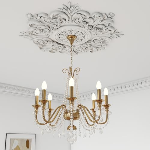 Nuanchu 28'' Large PU Ceiling Medallion Combination Decorative 2.36'' ID French Style Chandelier Base Ceiling Medallion for Light Fixtures Victorian Rosette Light Covers for Chandeliers(Classic) - size: 28'', style: Classic