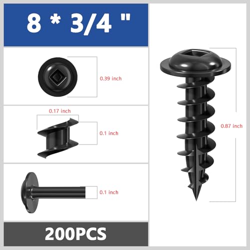 Wensilon Pocket Hole Screws, #8 x 3/4", Square Drive, Black, 1lbs 200pcs - color: Black, size: 8*3/4"