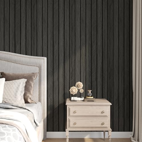 Wood Panels for Wall Soundproof Shiplap Peel and Stick Wallpaper - color: Grey/Black, size: 24"x118"