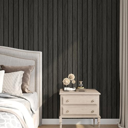 Wood Panels for Wall Soundproof Shiplap Peel and Stick Wallpaper - color: Grey/Black, size: 24"x118"