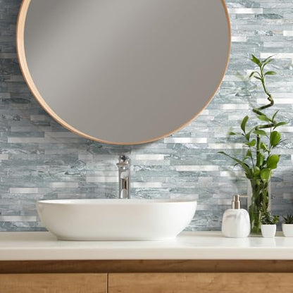 Yipscazo 5 Sheets Peel and Stick Stone Metal Tile Backsplash, Stick on Tiles for Backsplash Kitchen, Bathroom, Laundry Room, Camper, Fireplace (12'' X 12'', Polished Cyan) - color: Polished Cyan