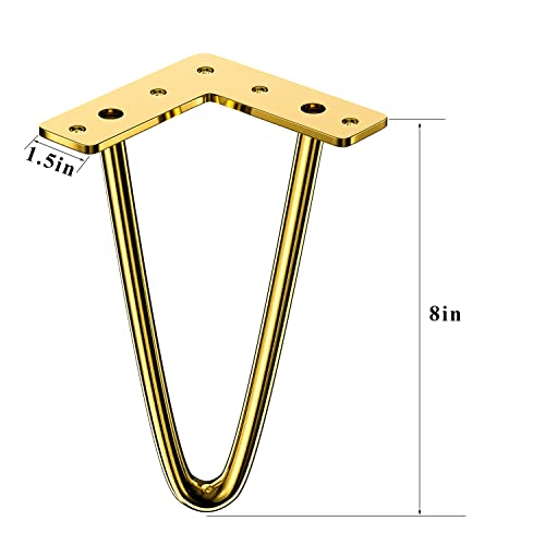 Osring 8 Inch Hairpin Legs 3/8" Dia 2 Rods, Gold Furniture Table Feet 4pcs - color: Gold, size: 8 Inch