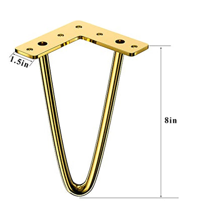 Osring 8 Inch Hairpin Legs 3/8" Dia 2 Rods, Gold Furniture Table Feet 4pcs - color: Gold, size: 8 Inch