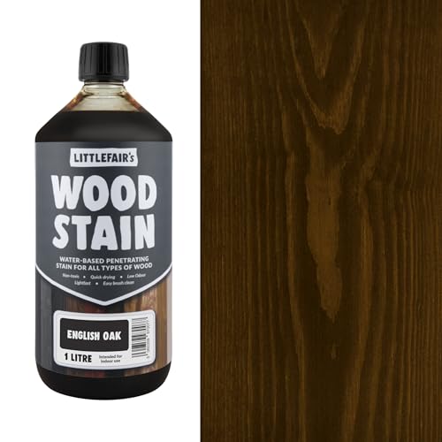 Littlefair's Wood Stain Water Based - 34oz/1ltr - Indoor Furniture Stain Light & Dark Finishes - Special Non Toxic & Eco Friendly Formula - Wood Stain for Crafts - Color: English Oak - color: English Oak, size: 34oz/1ltr