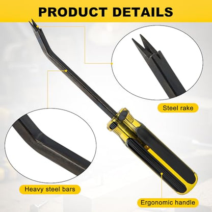 3-Piece Heavy Duty Staple Remover Tool Set, Tack Puller and Nail Puller for Removing Staples from Furniture, Flooring, Carpet, Wood Cases, Cartons and Picture Frames, Black & Yellow