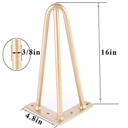 Osring 3 Rods Metal Hairpin Legs 16 Inch, Gold Furniture Table Feet 4Pcs - size: 16 Inch