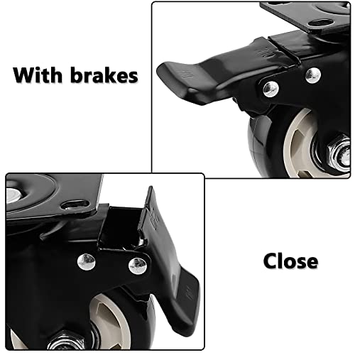 Set of 8 Swivel Caster Wheels, 3 Inch Heavy Duty Plate Caster Wheels, 4 Locking, 4 Fixed Double Ball Bearing Replacement Casters for Furniture, Carts, 200 Lbs Each Wheel, Black