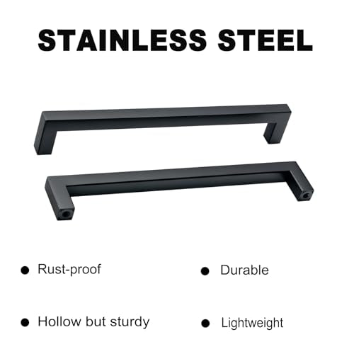 30 Pack Matte Black Cabinet Handles Black Square Dresser Pulls Cupboard Drawer Handles 8" Hole Center 203mm Modern Stainless Steel Kitchen Cabinet Hardware - color: Matte Black, size: 8 inch hole center (203mm)