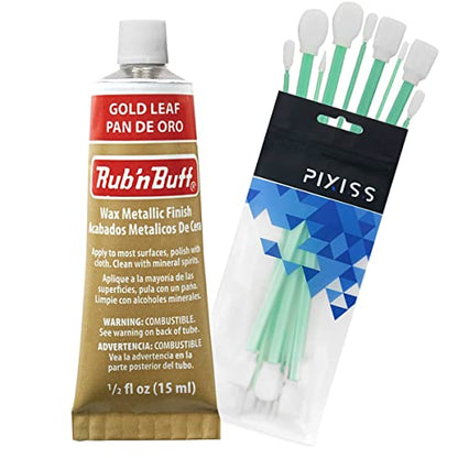 Rub and Buff FinishWax Metallic Gold Leaf, 0.5-Fluid Ounce, Pixiss Blending and Application Tools for Applying Metallic Wax Paint - color: Gold Leaf