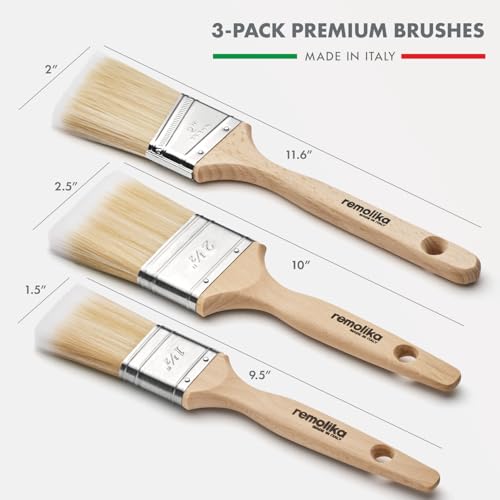 3 - Pack Premium Paint Brushes - Made in Italy – 1.5 Inch Flat Paint Brush, 2 Inch Angle Sash Brush, 2.5 Inch Flat - Ideal for Professionals and Homeowners - size: 3 Pack ( 1.5" Flat, 2.5" Flat, 2" Angle)