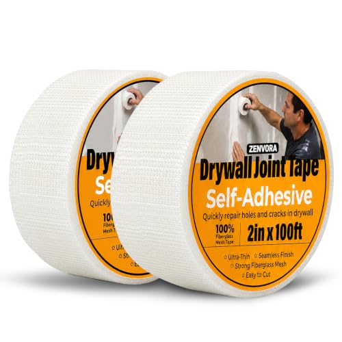 2 Rolls Fiberglass Drywall Mesh Tape, 2in x 100ft Each, Self-Adhesive Hold