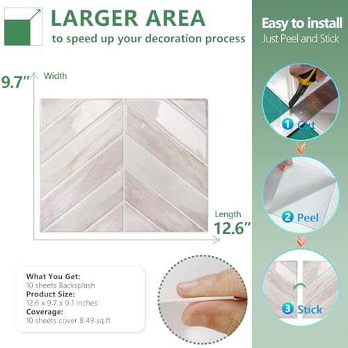 STICKGOO Herringbone Peel and Stick Backsplash, Blush Beige Wood, 10 Sheets - color: Blush Beige Wood, size: Pack of 10