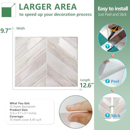 STICKGOO Herringbone Peel and Stick Backsplash, Blush Beige Wood, 10 Sheets - color: Blush Beige Wood, size: Pack of 10