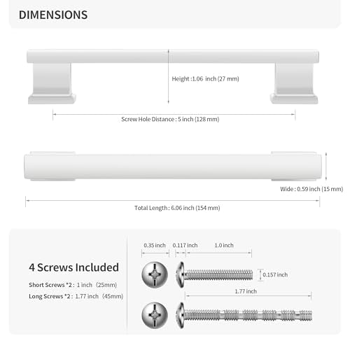 Lardmon 10 Pack 5 Inch(128mm) Hole Center Matte White Kitchen Cabinet Handles Modern Cabinet Pulls Kitchen Cabinet Hardware Solid Drawer Pulls Handles for Dresser, Total Length 6.06 Inch - color: Matte White, size: 5 Inch Hole Center